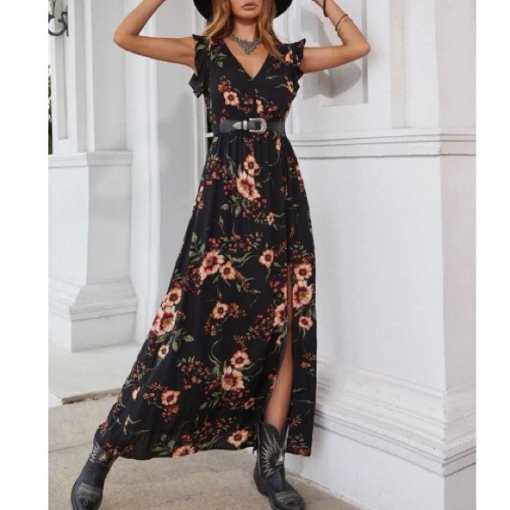 Boho floral print slit thigh maxi dress - Picture 10 of 16